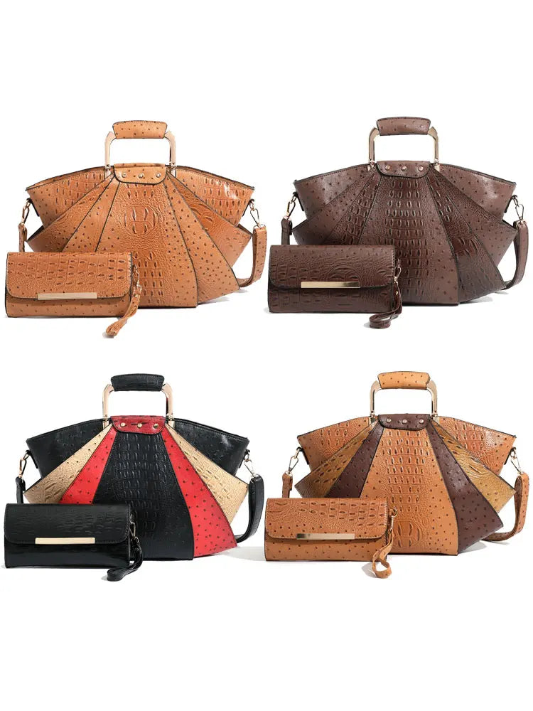 Women's Metal Top Handle PU Leather Large Capacity Shoulder Tote Bag