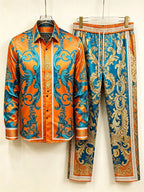 Men's Baroque Print Short Sleeve Shirt and Pants Two Piece Set