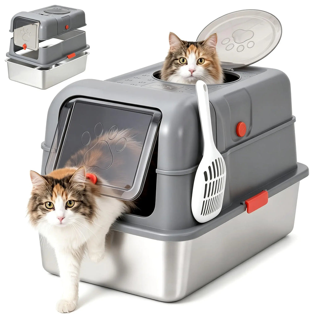 Enclosed Stainless Steel Cat Litter Box for Cats