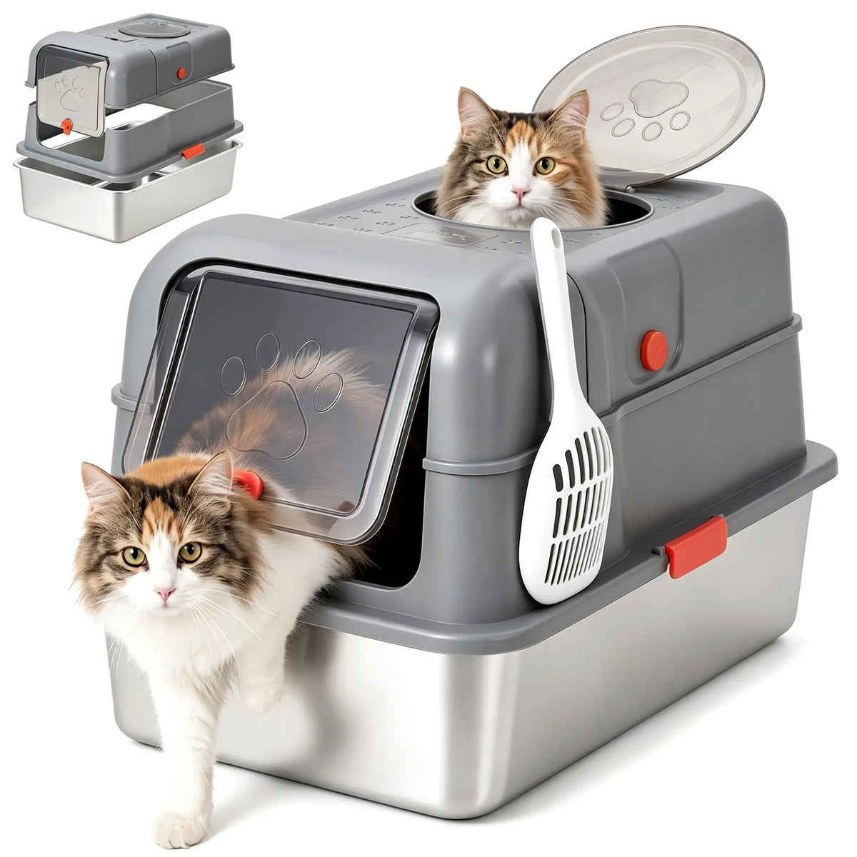 Enclosed Stainless Steel Cat Litter Box for Cats