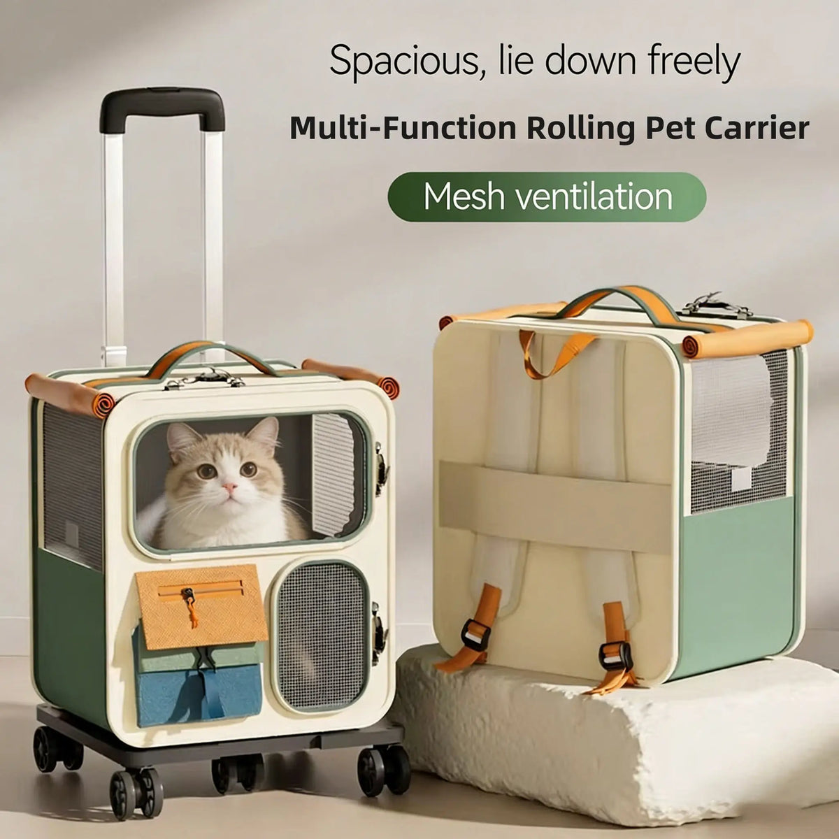 Rolling Pet Carrier with Wheels for Cats Dogs