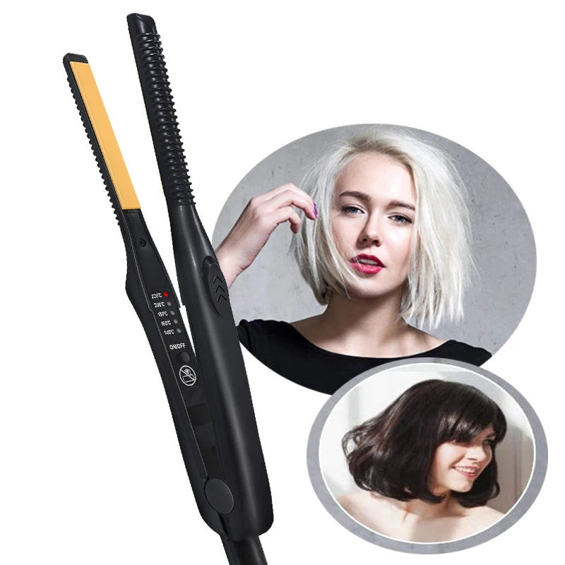 2-in-1 Titanium Mini Flat Iron Curling Iron for Short Hair