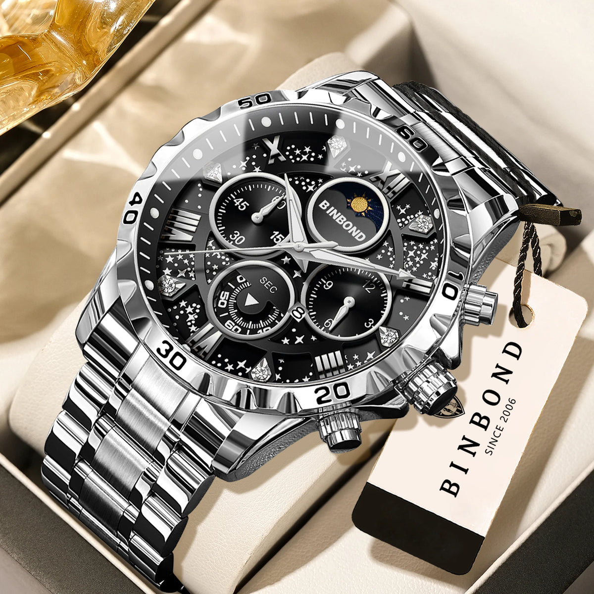 Men's Luminous Chronograph Stainless Steel Quartz Watch