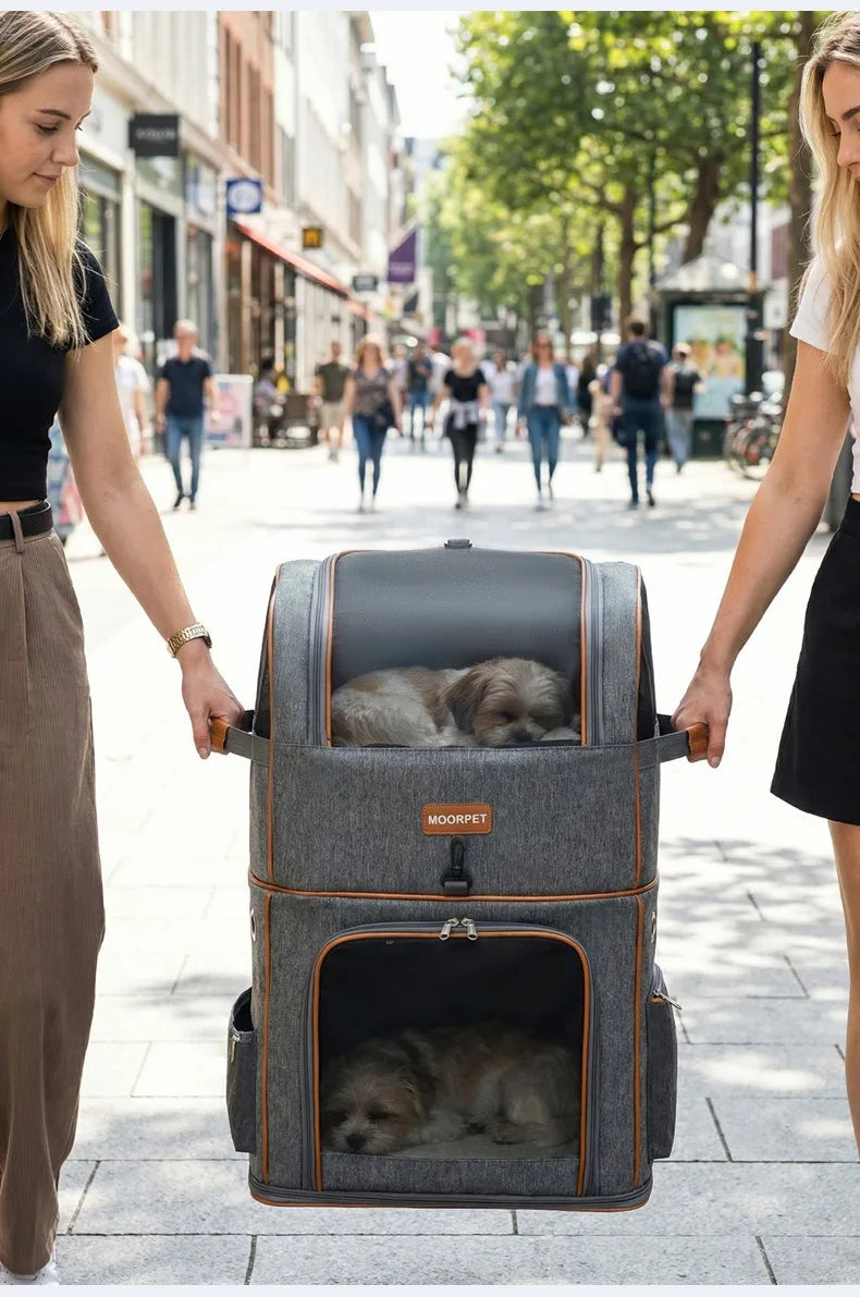 Dual Compartment Pet Trolley Backpack Carrier for Dogs Cats