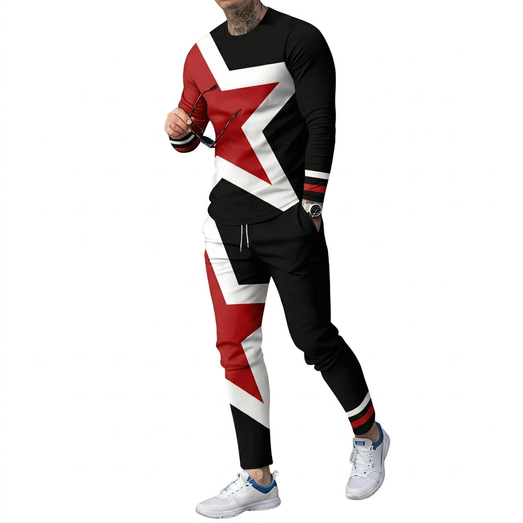 Men's Long Sleeve Round Neck Two Piece Set