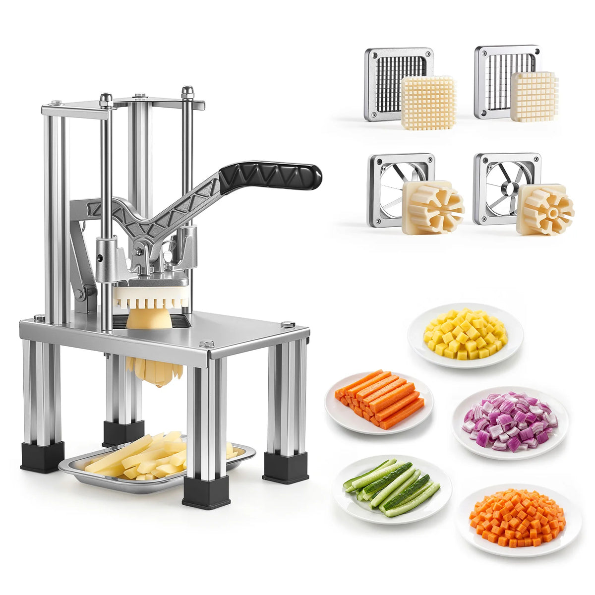Commercial French Fry Cutter with 4 Interchangeable Blades