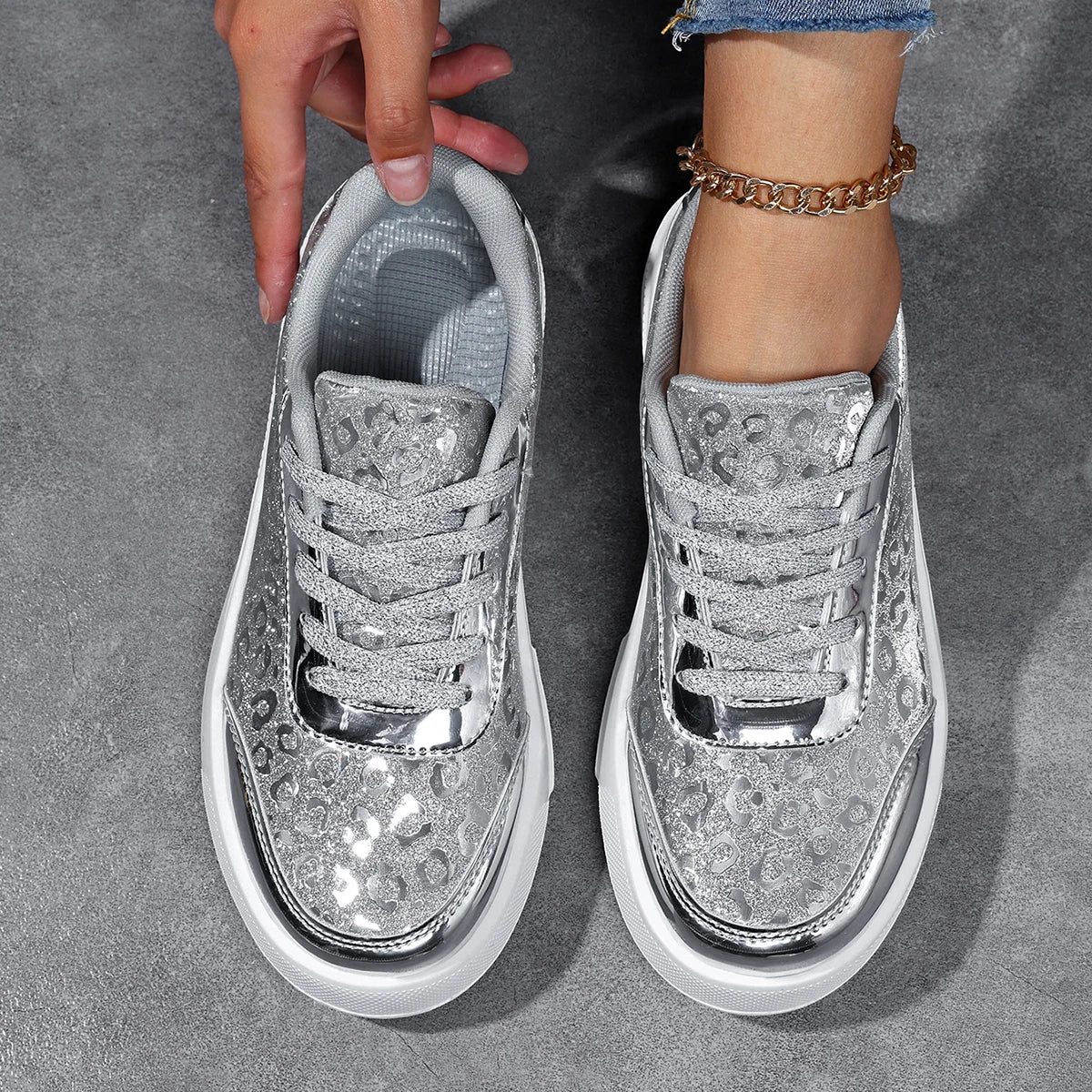 Women's Rainbow Gradient Glossy Platform Skate Sneakers
