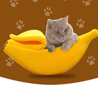 Banana Shaped Plush Cat Bed Cozy Sleeping Nest