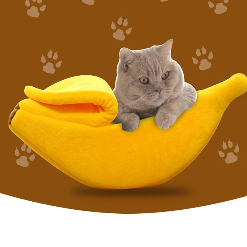 Banana Shaped Plush Cat Bed Cozy Sleeping Nest