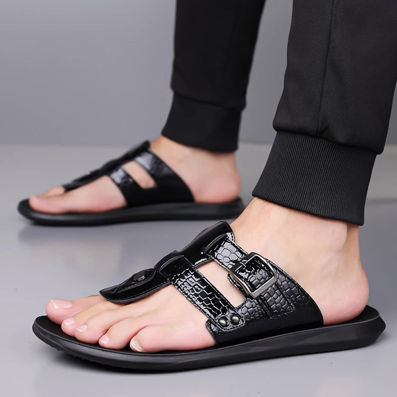 Men's Crocodile Pattern Anti-Slip Thong Sandals