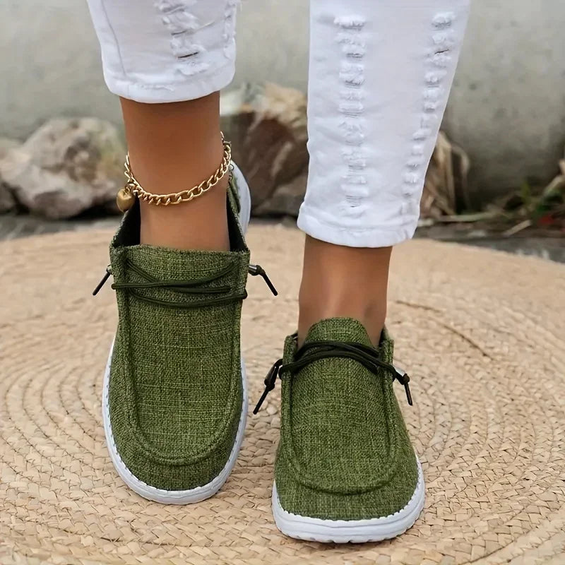 Women's Solid Lace-Up Flat Loafers Comfortable Casual Shoes