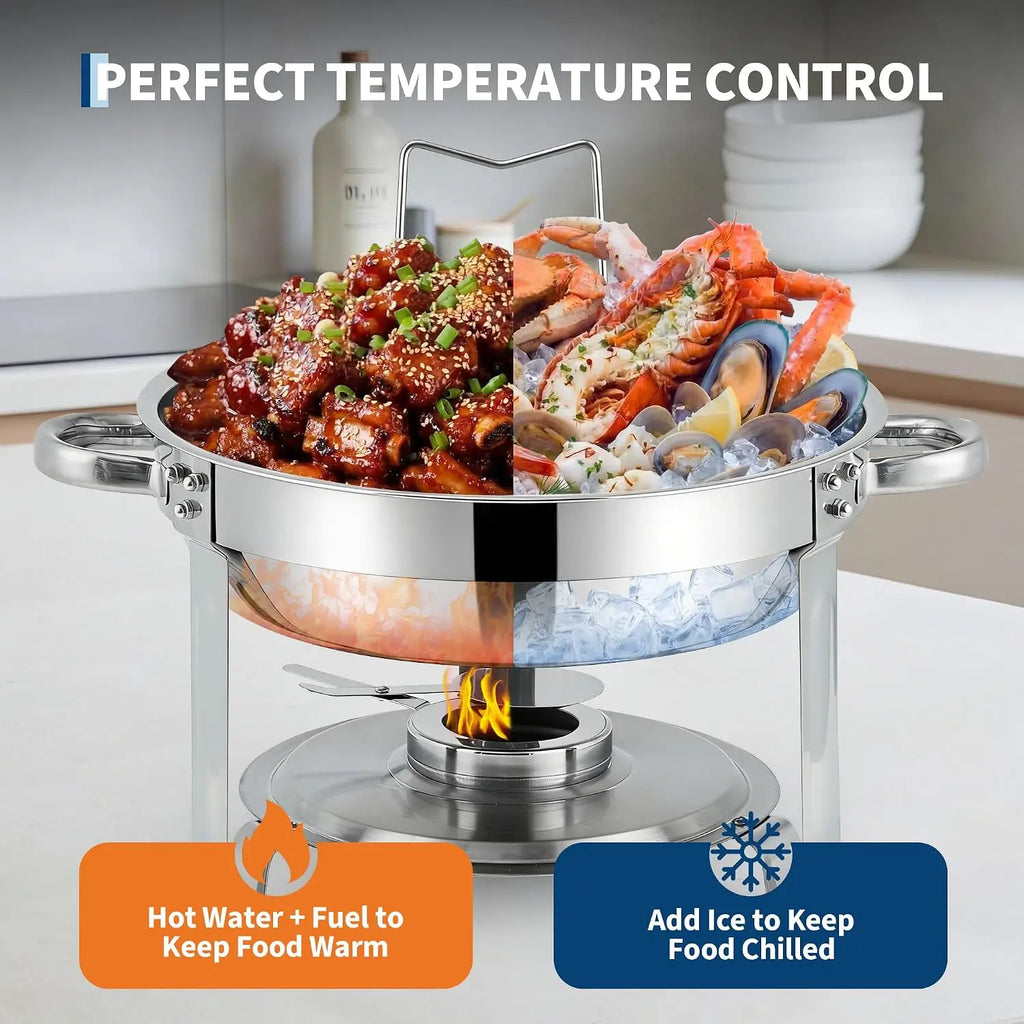 Stainless Steel Buffet Chafing Dish Set with Glass Lid 6 Qt