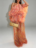 Women's Halter Off Shoulder Ruffle Maxi Dress