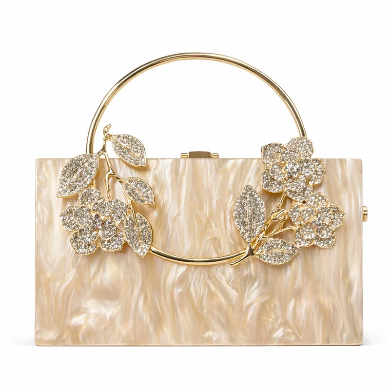 Women's Luxury Acrylic Floral Evening Clutch Bag