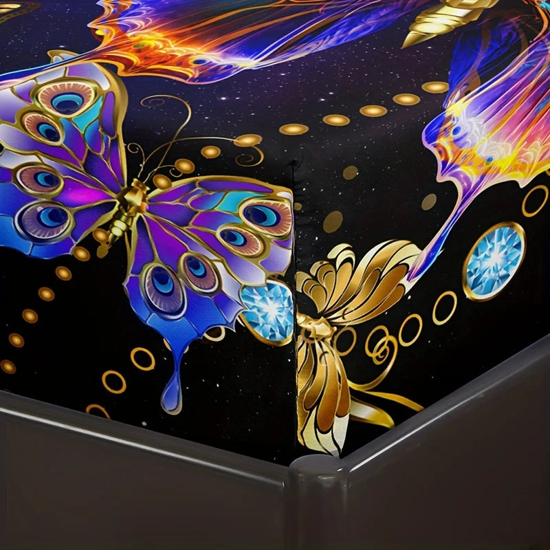 Butterfly Print Polyester Fitted Sheet Set