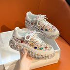 Women's Rhinestone Platform Lace-Up Sneakers