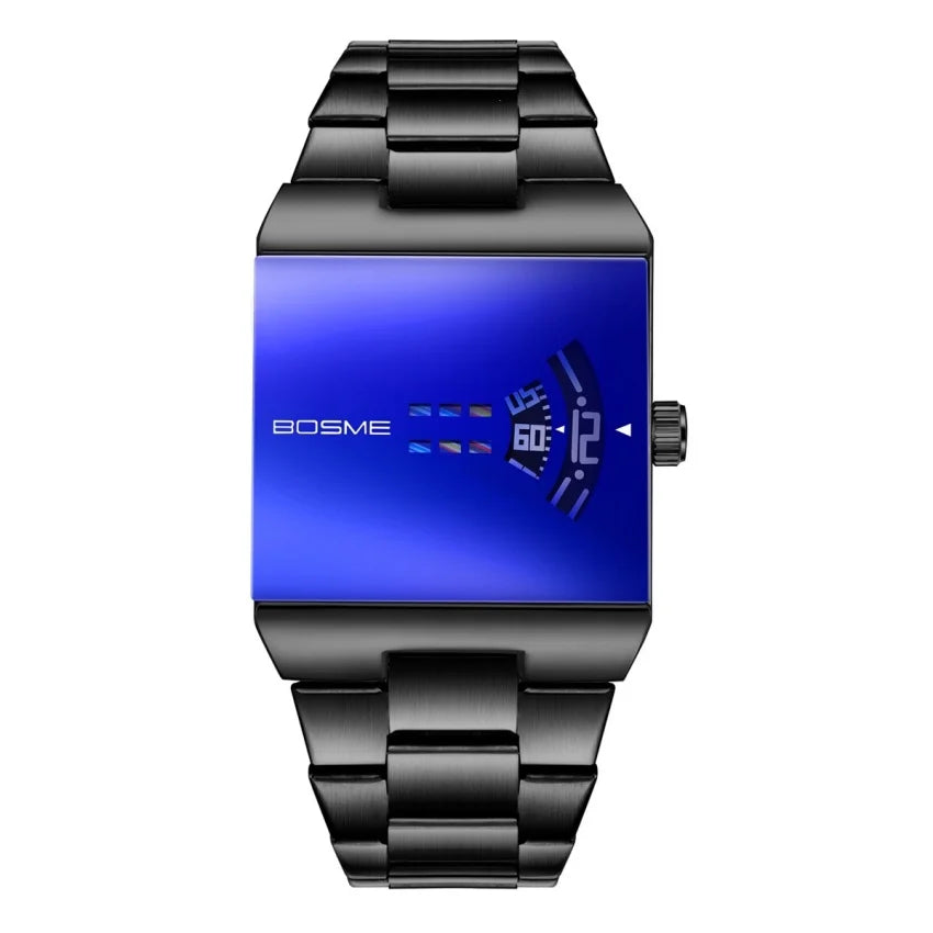 Men's Fashion Square Stainless Steel Quartz Wristwatch