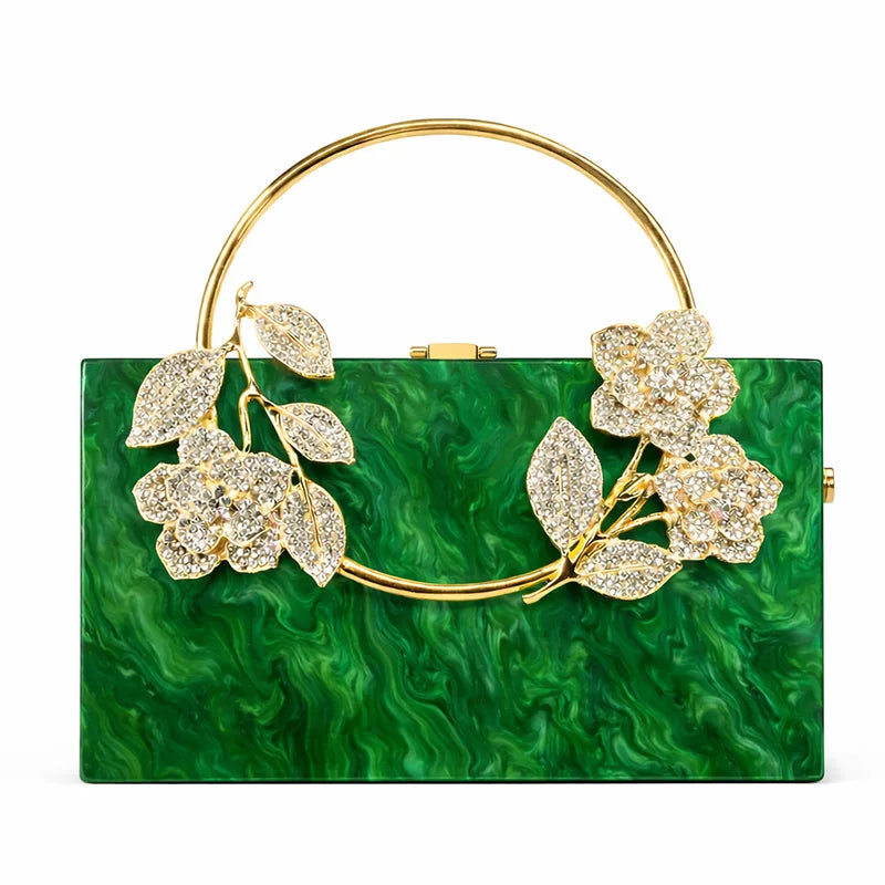 Women's Luxury Acrylic Floral Evening Clutch Bag