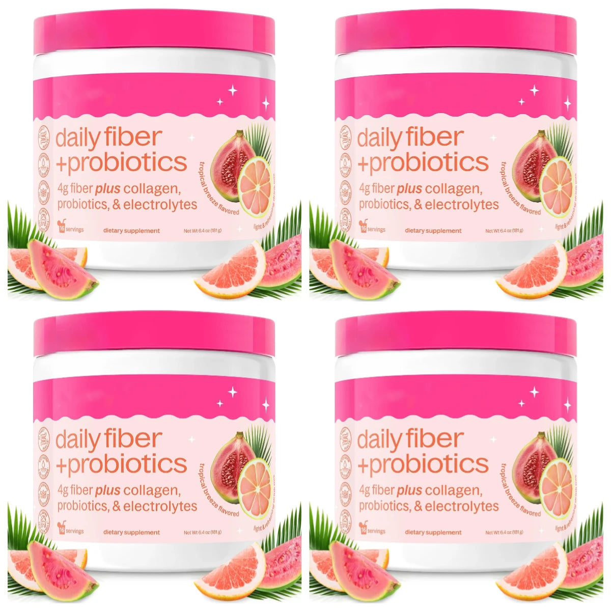 Fiber Probiotics Powder Acacia Collagen Peptides Electrolytes Tropical Breeze 16 Servings