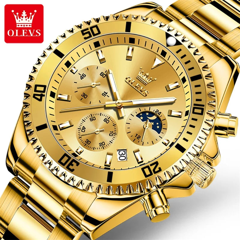 Men's Gold Quartz Stainless Steel Watch with Date