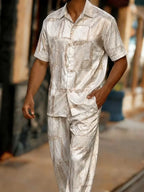 Men's Baroque Print Short Sleeve Shirt and Pants Two Piece Set