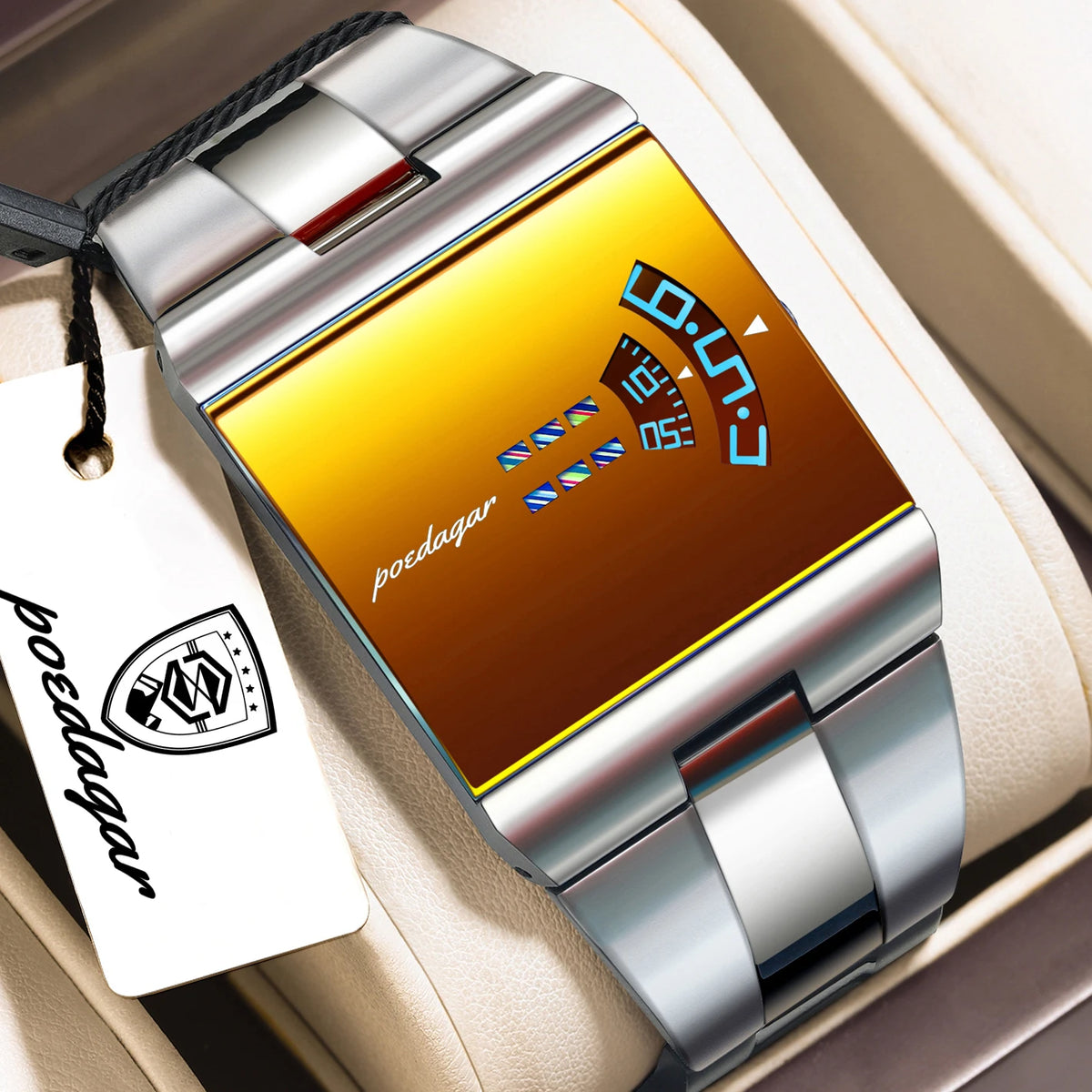 Men's Rectangle Quartz Stainless Steel Watch with Box