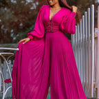 Women's African Fashion Long Sleeve V-Neck Ankara Jumpsuit