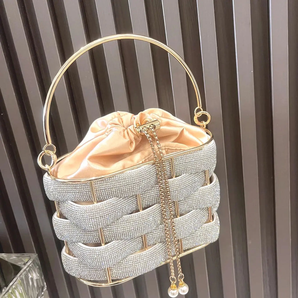 Women's Luxury Rhinestone Bucket Evening Clutch Bag