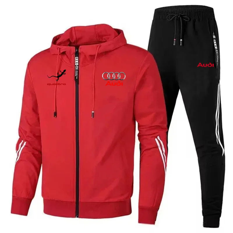 Men's Zip-Up Hooded Sweatshirt and Pants Two Piece Set