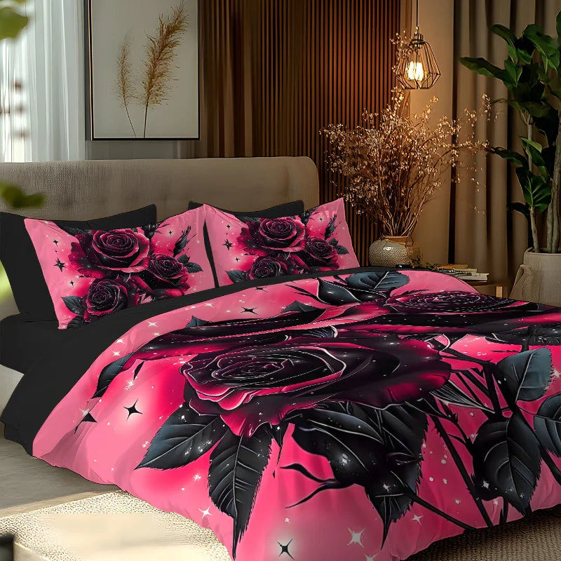 3D Printed Rose Duvet Cover Set Skin-Friendly Polyester