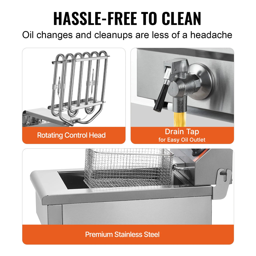 Commercial Electric Dual Tank Countertop Deep Fryer with Drain Valves