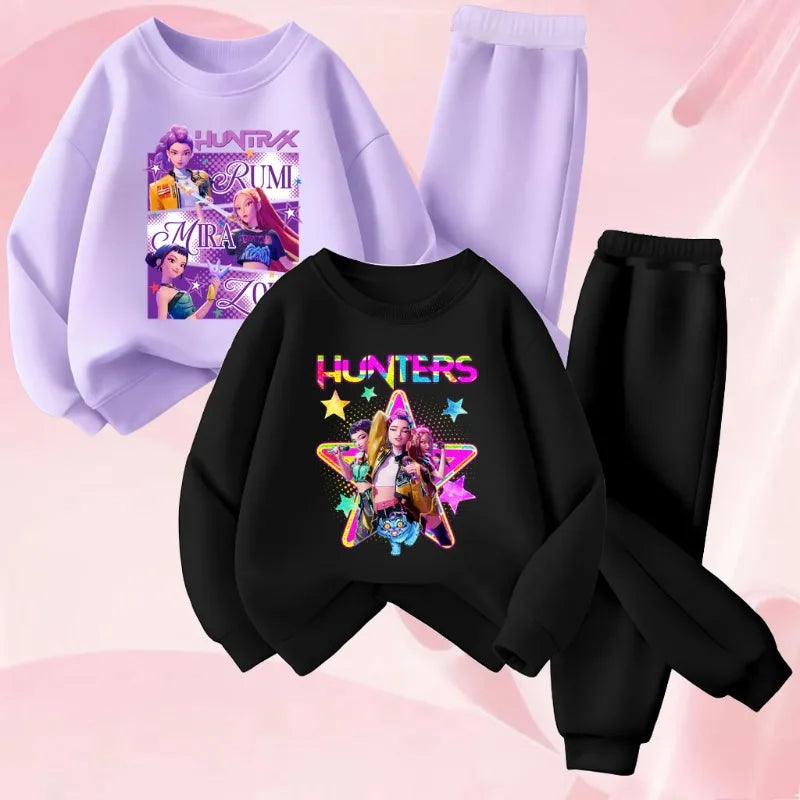 Girls' Cartoon Printed Sweatshirt and Sweatpants 2-Piece Set