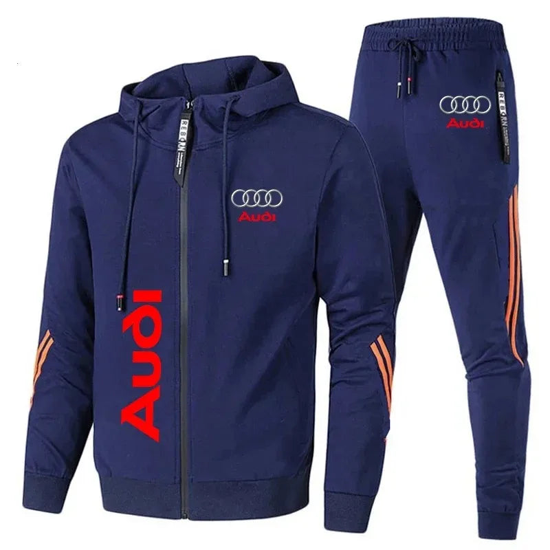 Men's Zip-Up Hooded Sweatshirt and Pants Two Piece Set