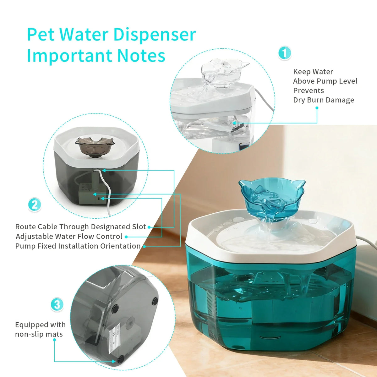 USB Powered Cat Water Fountain 1.2L Pet Dispenser