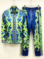 Men's Baroque Print Short Sleeve Shirt and Pants Two Piece Set