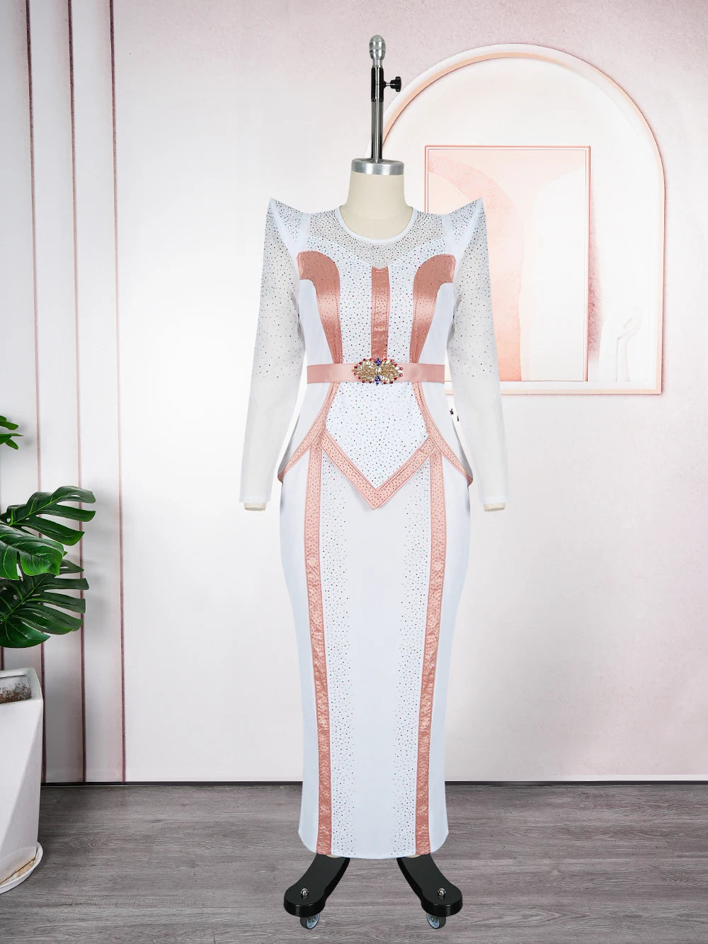 Women's African Diamond Pleated Long Evening Gown
