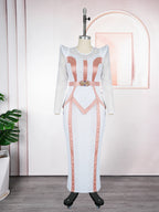 Women's African Diamond Pleated Long Evening Gown