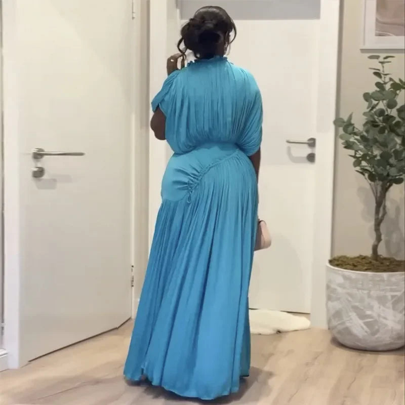 Women's V-Neck Short Sleeve Ruched Maxi Dress