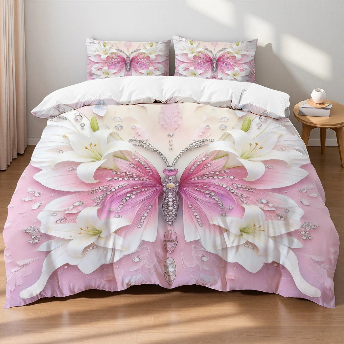 Butterfly Print Microfiber Duvet Cover Set