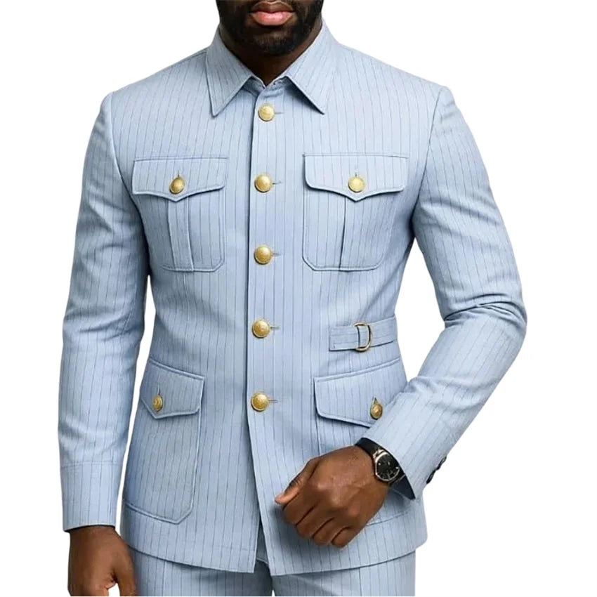 Men's Stripe Safari Slim Fit 2-Piece Suit Set