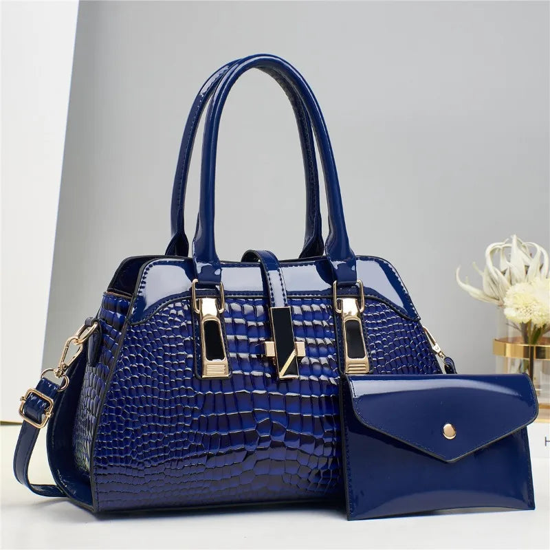 Women's Crocodile Pattern PU Leather Handbag Shoulder Tote Bag