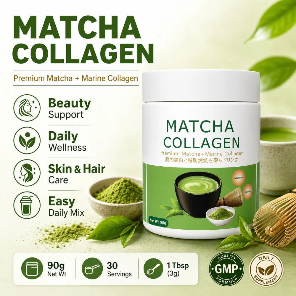 Matcha Collagen Powder Marine Collagen Organic Green Tea Drink Mix Gluten Free 30 Servings