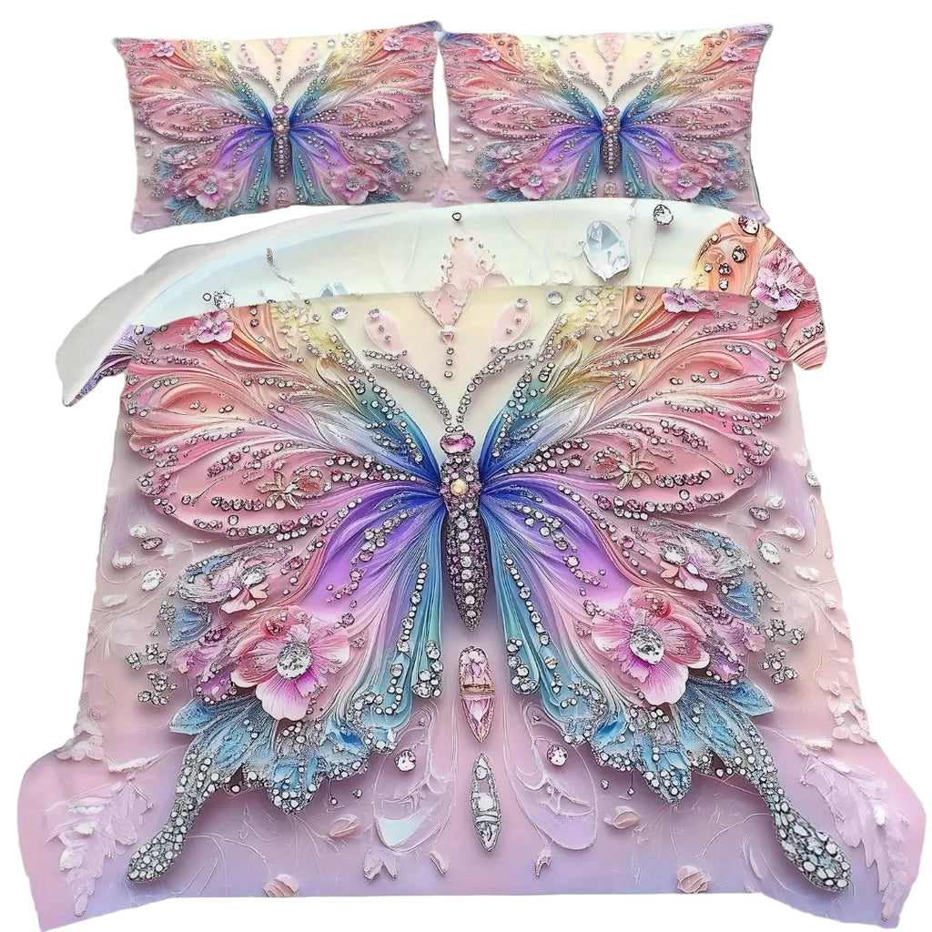 Butterfly Print Microfiber Duvet Cover Set