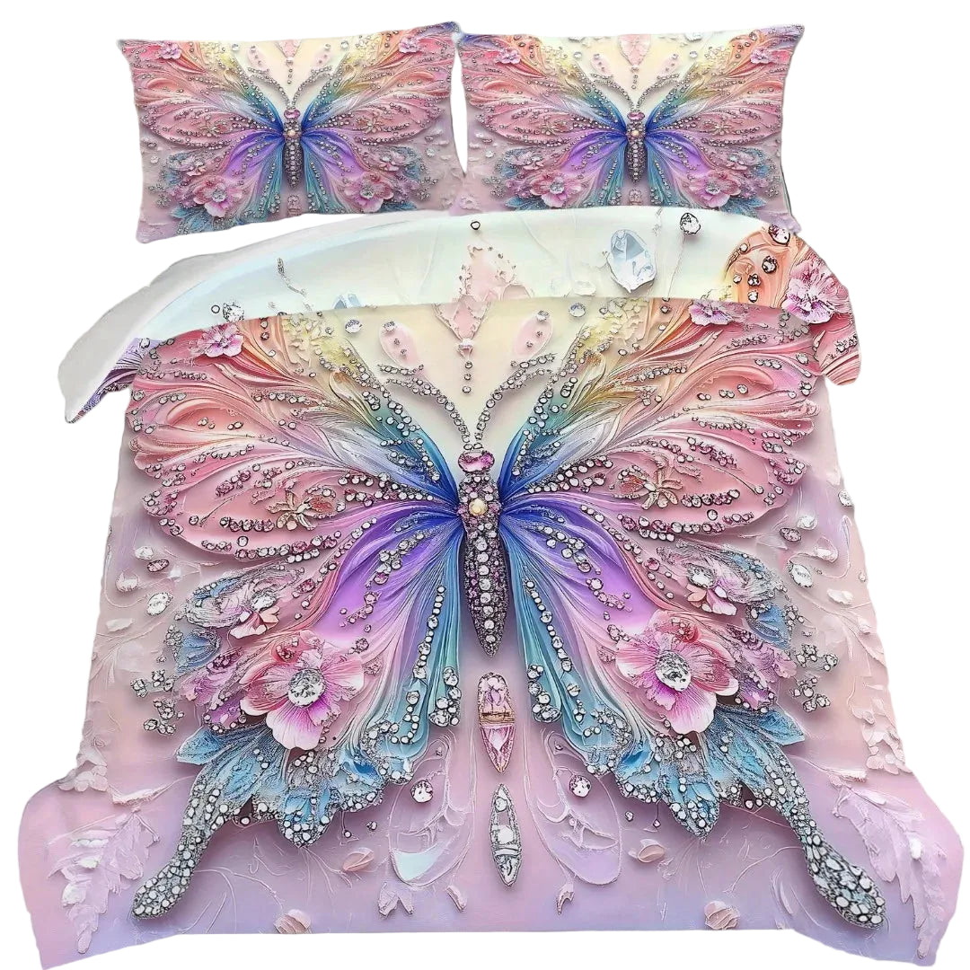 Butterfly Print Microfiber Duvet Cover Set