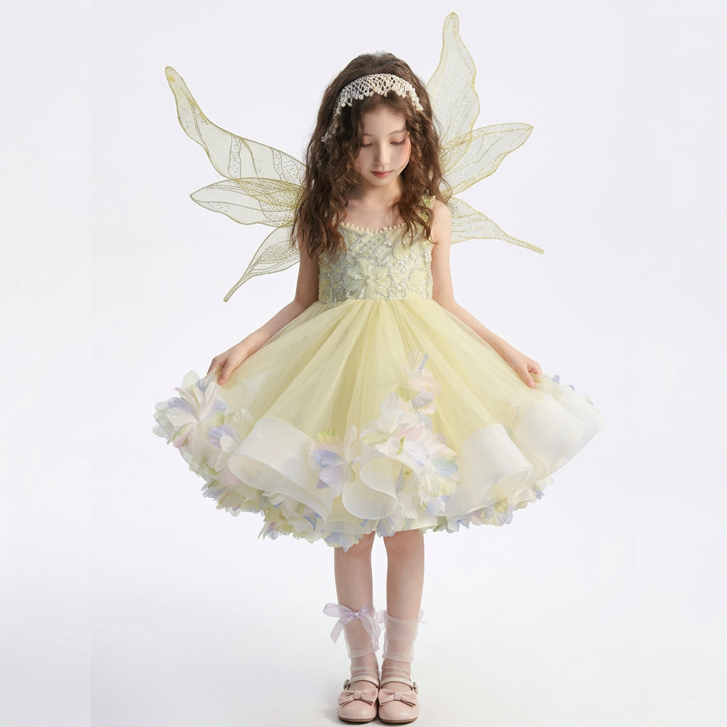 Girls' Lace Beaded Flower Girl Ball Gown Dress