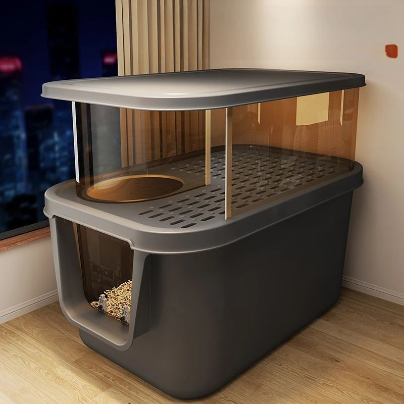 Double Layer Enclosed Cat Litter Box for Cats