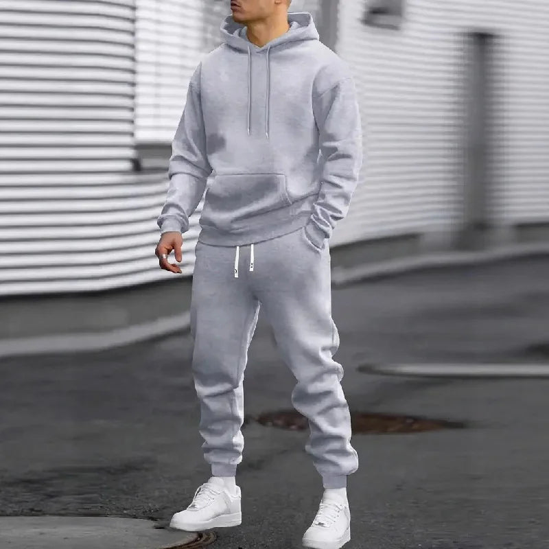 Men's Two-Piece Hooded Jogging Suit Fleece Zip Sweatshirt