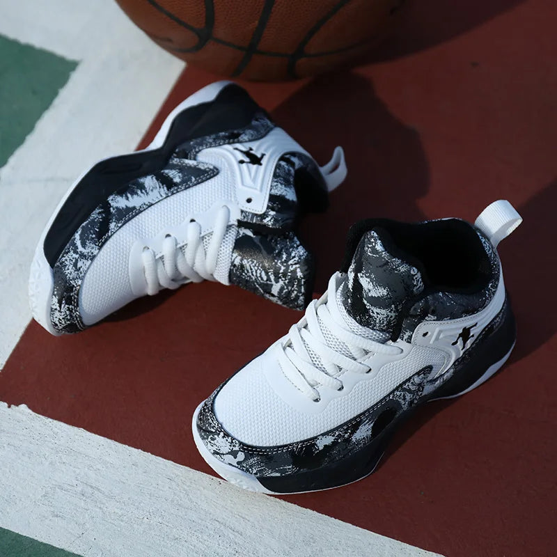 Kids' Basketball Sneakers Thick Sole Non-Slip Lace-Up