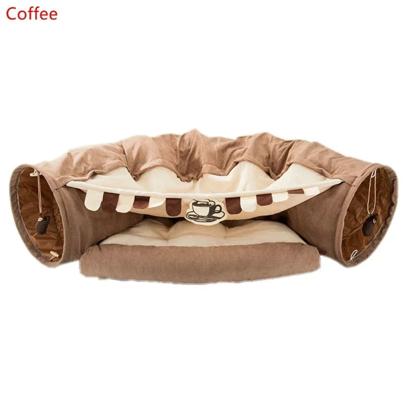 Collapsible 2-Way Cat Tunnel Bed with Mat