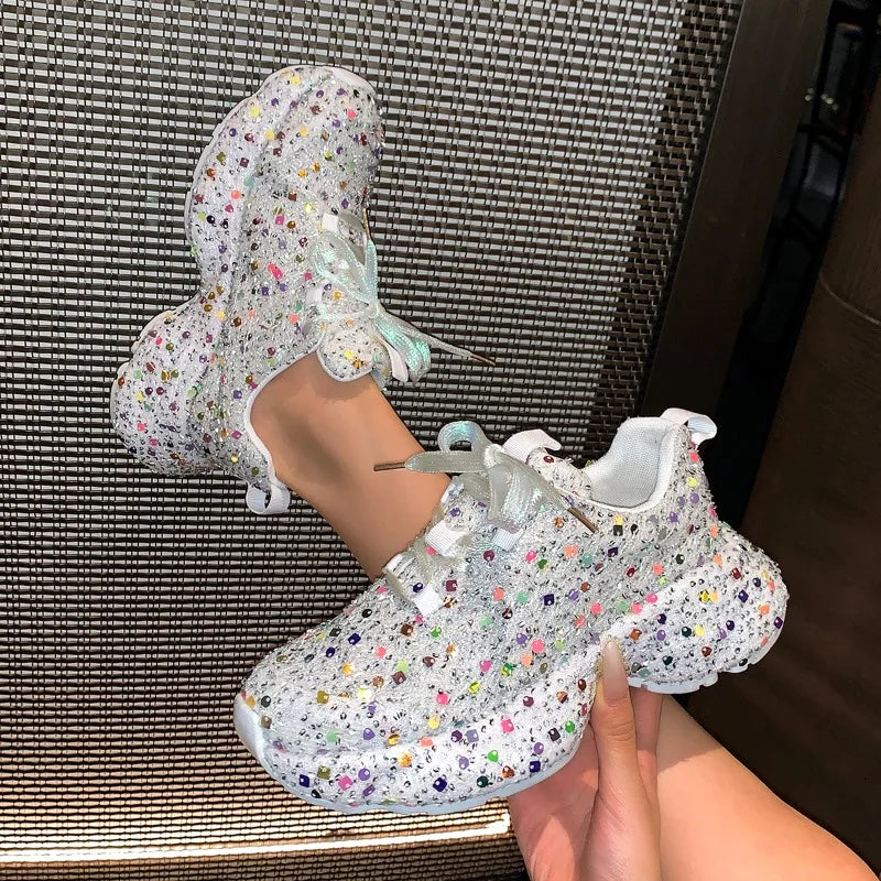 Women's Sequin Thick Sole Low Top Sneakers